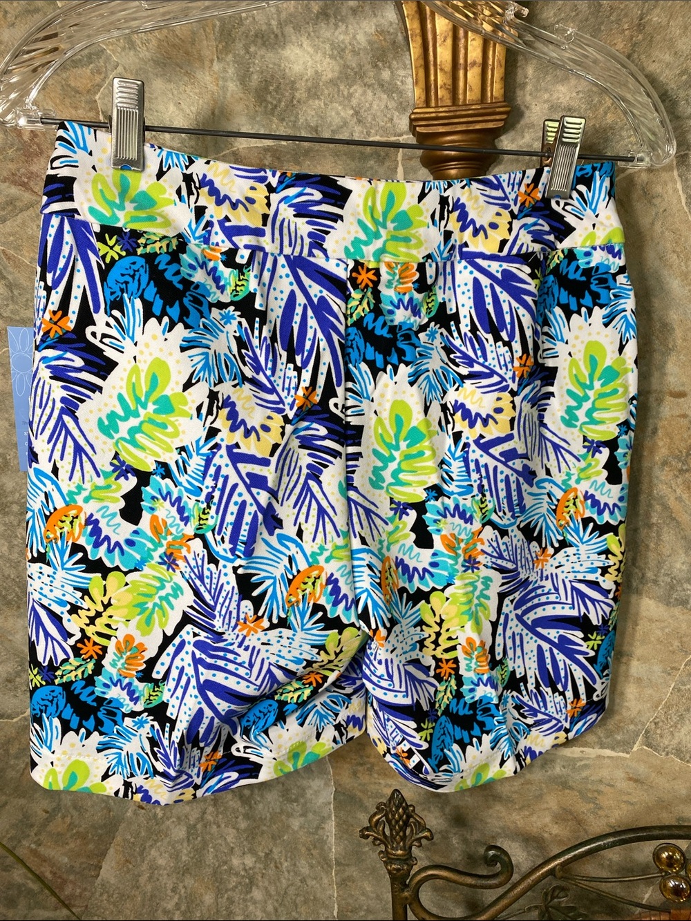 Lulu B stretch shorts tropical jungle leaf print pockets sports athletic beach - Picture 5 of 10